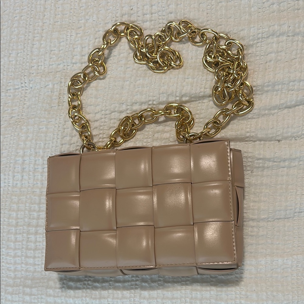 Tan Woven Chain Bag